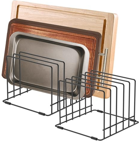 QINGLANG 2Pcs Chopping Board Holder Pan Lid Holder Iron Cutting Board Rack Pots and Pans Organiser Plate Rack for Cupboard Kitchen Countertop Cookware Lids Freestanding Saucepan Lid Storage Stand