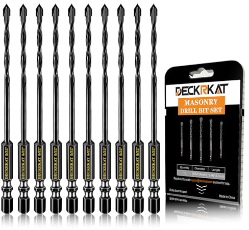 DECKRKAT 10-Piece 5/32 Carbide Masonry Drill Bits for Concrete, Brick, Tile - Black Hex Shank Set w/Heavy-Duty Case, Quick Change Fit Drill Driver