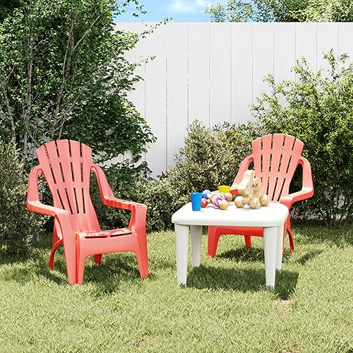 ZQQLVOO Sedie da giardino per bambini, 2 pezzi, rosso, 37 x 34 x 44 cm, in polipropilene, effetto legno, per patio Balcony