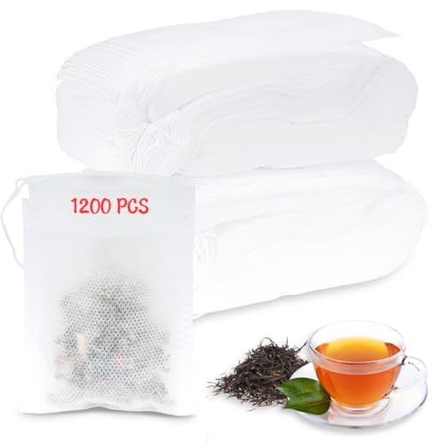 1200 bustine di tè usa e getta con coulisse – sacchetti di carta filtro da tè 7 x 9 cm per tè sfuso, tè alle erbe, caffè, spezie e lavanda, sacchetti filtro biodegradabili senza residui