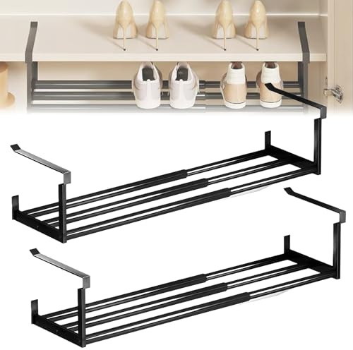GBKDQQ 2 cestas colgantes extensibles, organizador ajustable de 40 a 70 cm, organizador de zapatos de metal, para colgar debajo del escritorio, para zapatero y armario (negro)