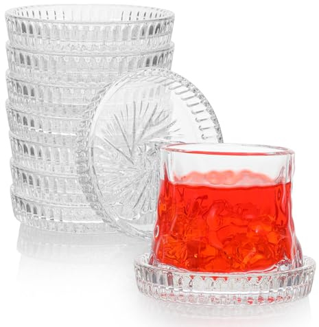 8 Pack Glass Coasters Round Cup Mat, Clear Glass Coaster for Drinks Coffee Tea Wine, Decorative Wine Bottle Coasters, Crystal Drink Coaster for Restaurant bar Kitchen Dining Table