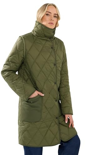 Long Tall Sally - Lts Tall Green Funnel Neck Quilted Coat - Women's