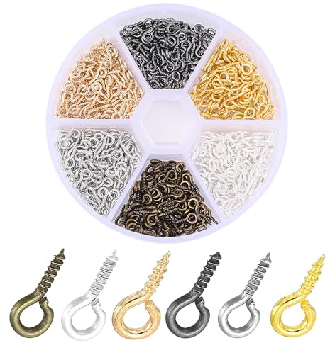 MOLIMOLI Kleine Ösenschraube, Schraubösen Schmuck, Mini Haken zum Schrauben - 600 Stück Metall Schraubhaken klein in 6 Farben, Ösenschrauben für DIY Basteln und Schmuckherstellung