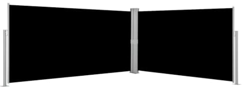 Holamys Store latéral extensible noir 160 x 600 cm pour jardin, terrasse, balcon, résistant aux UV, imperméable, double brise-vue avec fonction enrouleur automatique