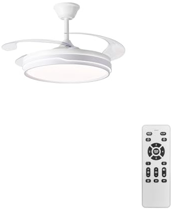 Ventilador de Techo con Luz y Mando a Distancia, Aspas Retráctiles 105cm (42), Motor DC Silencioso de Bajo Consumo, Lámpara LED 60W 5600LM, 6 Velocidades, Función Invierno/Verano, Blanco Moderno