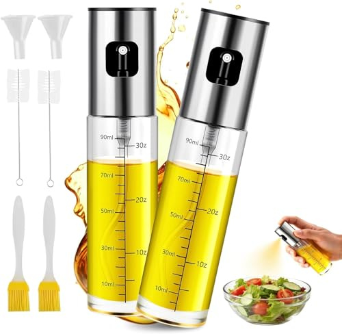 ZenithPeak Ölsprüher für Speiseöl 2 Stück, Öl sprühflasche für Kuche Glas Oil Sprayer mit Skala & Trichter Ölspray zum Kochen Oil Spray Bottle Olivenölsprüher für Salat, Grillen, Backen 100% BPA Frei
