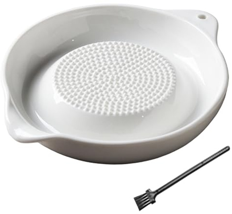 Xoeryoy Plato rallador de cerámica: Molinillo Manual eficiente para Frutas, Verduras y más, Plato rallador de ajo Blanco Liso con Base Antideslizante para Comida para bebés, Redondo ;1 ;1