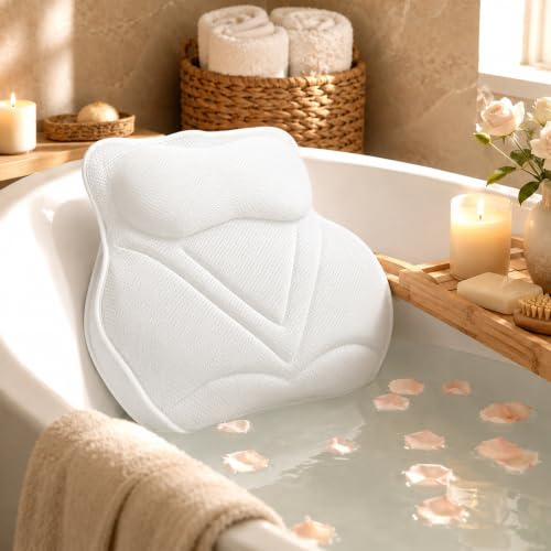 Badewannenkissen & Poolkissen mit 5D Air Mesh - Ergonomisches Badewannenkissen Nacken & Rücken mit 72 Saugnäpfen, Maschinenwaschbar, Atmungsaktiv & Stützkissen für Wanne, Spa & Whirlpool