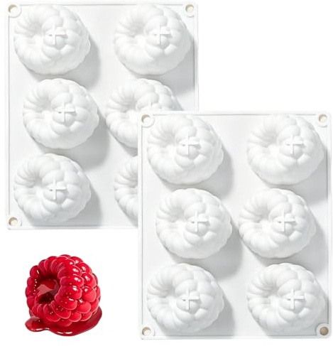 Set da 2 Stampi in Silicone a Forma di Lampone 3D – 6 Cavità per Stampo, Stampi da Forno Flessibili e Riutilizzabili per Mousse, Cioccolato, Gelatina, Gelato – Adatto al Contatto Alimentare, Bianco