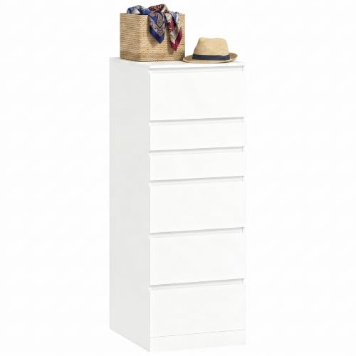 HOMCOM Cassettiera Camera da Letto Slim Alta 6 Cassetti 40x48x110 cm Bianco