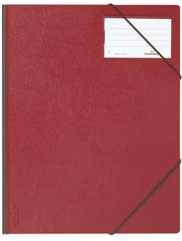 Durable Eckspannmappe A4, für 1-150 Blatt DIN A4, rot, 232003 | Mappe aus stabiler Hartfolie mit 3 Jurisklappen, Visitenkartenfach zur Beschriftung, für lose Blätter