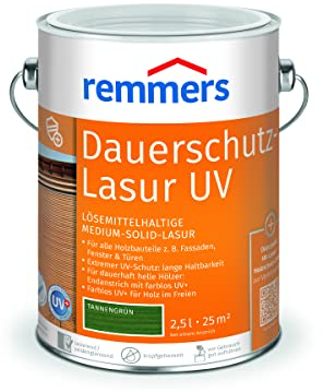 Remmers Dauerschutz-Lasur UV tannengrün, 2,5 Liter, Holz UV-Schutz für außen, auch für helle Farbtöne und farblos UV+, blockfest, wetterbeständig