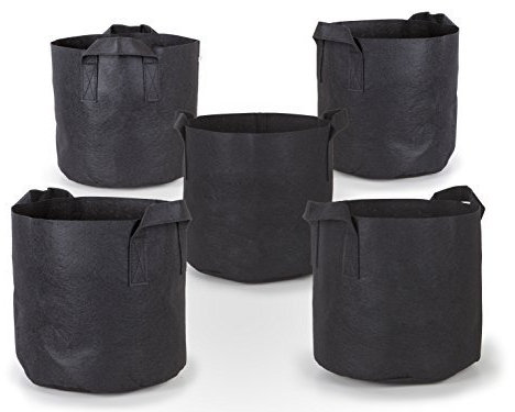 247Garden Wachstumstaschen mit Griffen, 5 Stück, ca. 48 Liter, Schwarz