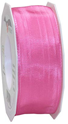 PRÄSENT Lyon Band mit Drahtkante pink, 25 m Dekoband zum Verzieren & Basteln, 40 mm Breite, leicht biegsames Schleifenband, für Festliche Dekos zu besonderen Anlässen