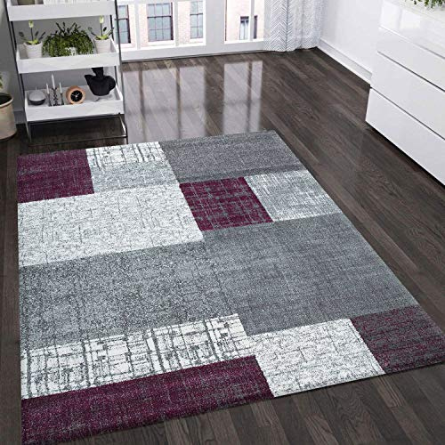 VIMODA Teppich Kurzflor Modern in Lila Grau Weiß, Maße:120x170 cm
