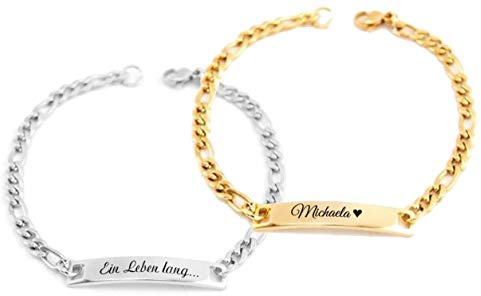 aplusashop ID Figaro Armband mit Gravur nach Wunsch in Gold oder Silber Mädchen, Freundschaftsarmband Neu
