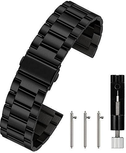 Berfine 18mm Quick Release Watch Strap,Premium Solid Stainless Steel Watch Band Replacement,Black