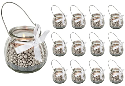 Casavetro - 12 x florero de Lazo Blanco o Rosa portavelas de Mesa Decorativo Jarrón portavelas para Velas de té Set Vasos,