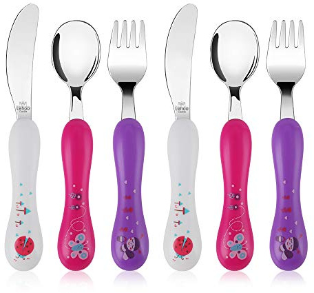 Lehoo Castle Posate Bambini, 6 Pezzi Posate Bambini Acciaio - 2 x Forchette, 2 x Coltello, 2 x Cucchiaio, BPA Free, Regalo per Bambina 2 3 Anni
