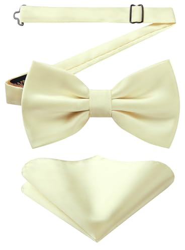 HISDERN Vorgebundene Fliege für Herren Einfarbige Verstellbare Smoking-Fliege Hochzeit Champagner Fliege mit Einstecktuch Set