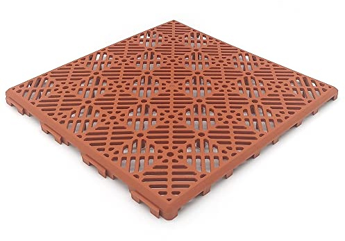 12 Baldosas Autoventiladas Teja ≈1m² Suelos Piscinas Terrazas Baños | Losetas autoventiladas para mejorar higiene, ventilación y drenaje de zonas húmedas. Sin herramientas. 30x30x1,5cm.