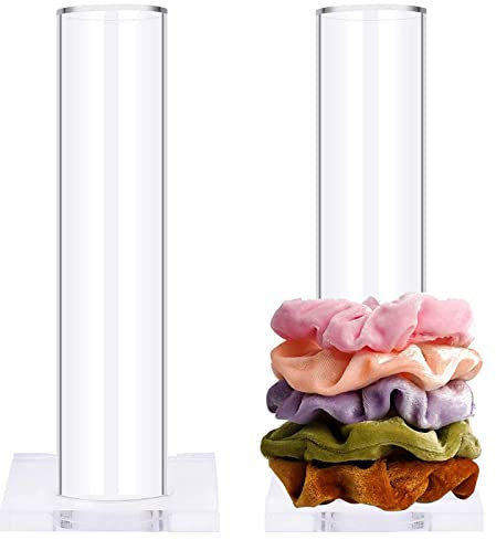 MOFASVIGI Haargummi-Halter, Acryl, transparent, Zylinder, perfektes Schmuck-Armband, Haargummi-Halter für Teenager, Mädchen, Frauen, Geschenke (2 Stück)