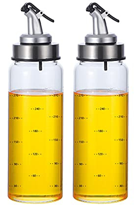 MHTECH Botella de aceite y vinagre, botella dispensadora de vinagre de aceite de oliva, botella de aceite de vidrio sin goteo de 300 ml, con graduaciones precisas, a prueba de polvo y fugas