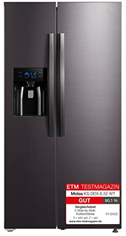 Midea KS-DDX 6.32 WT Side-by-Side Kühl-/Gefrierkombination/ 178,8 cm Höhe/ 254 kWh/Jahr/No Frost/Dual Inverter Compressor/mit 3in1 Wasser-/Eisspender und Wassertank, Dark Inox
