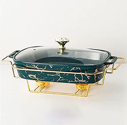 WCCCW Ceramics Chafing Dish Buffet Set, Marble Finish Chafing Dish, Rectangular Chafers for Buffet/Weddings/Parties/Banquets/Catering Events,Green,A