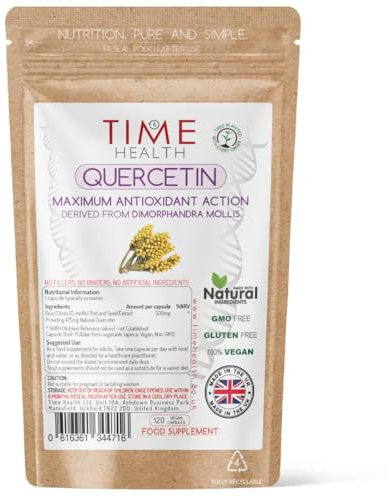Quercetin Capsules - Naturally Derived - Maximum Antioxidant Action - UK Made - Free from Synthetic Additives - Vegan - Pullulan (120 Capsule Pouch)