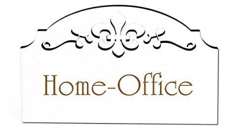 Home-Office Schild Holz Türschild graviert Ornamente selbstklebend Arbeitszimmer Büro Vintage Türdeko 15,5 x 9,5 cm