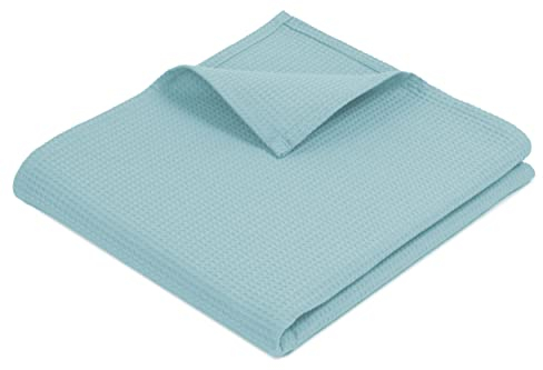 ZOLLNER Couverture Douillette 150 x 200 cm - 100% Coton - Motif Intemporel - Infroissable et Respirante - Couleur Bleu Clair - Lavable à 60 °C - Qualité hôtelière - Certifiée Oeko Tex®