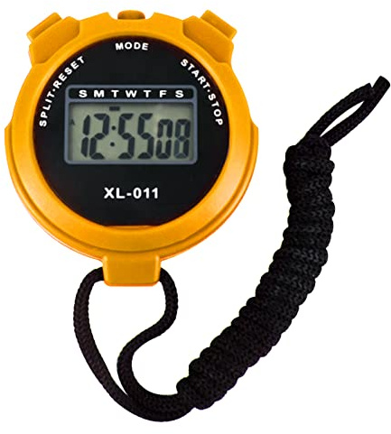 Digital Sports Stopwatch Timer Stopwatch Large Display Interval Training Timer Outdoor Split Stop Watch Lap Timer Digital Calendar Alarm Clock Referee Watch for Training Swimming Running(Yellow)