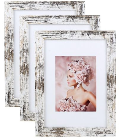 IDEAL TREND 3er Pack Holz Bilderrahmen Foto Plexi Rahmen Acryl Collage Wanddeko Poster S215: Farbe: Shabby-Weiß | Format: 15x20