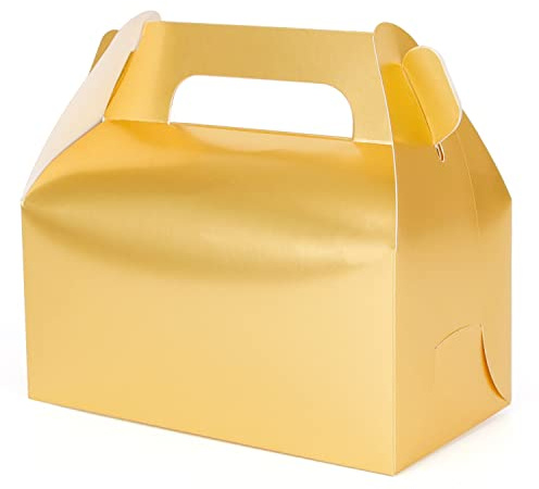 (10 Stück) Geschenkbox aus Gold,Verpackungen für Kuchen, Süßigkeiten, Kekse,Tragbarer Karton für Hochzeit und Geburtstagsfeiern