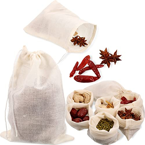 24 Pieces Spice Bags for Cooking Cheesecloth Bags for Straining Reusable Empty Tea Bags Drawstring Soup Bags Muslin Bags (4 x 6 Inch)