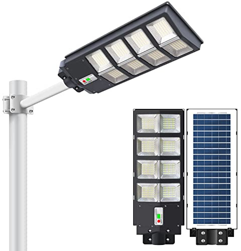 Gebosun 500W Solar Straßenlaterne mit Bewegungssensor, 180pcs SMD LED Chips, 6000K，wasserdichte IP65 Schwarz Wandleuchte für Garten, Spielplatz, Terrasse[Energieklasse A+++]