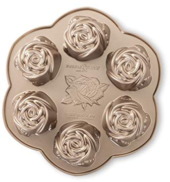 Nordic Ware Rosenknospen Backform, Antihaft-Backform mit 6 Vertiefungen, Muffin-Backform aus Aluminiumguss für Muffins und Kuchen, Hergestellt in den USA, Farbe: Toffee