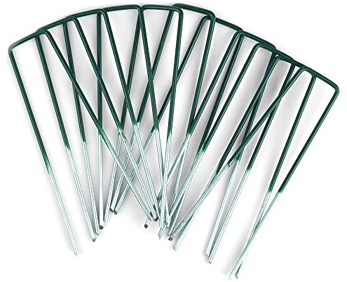 Besto Artificial Grass Pins Ground Pegs Heavy Duty Galvanised Half Green Metal Pegs for Securing Fake Grass, Astro Turf, Weed Membrane Fabric | 50 Pcs