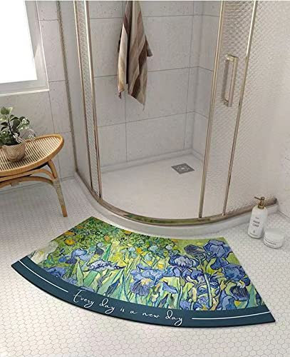 Eleganter, gebogener Badteppich, Kieselgur Erde, Badezimmerteppich, wasserabsorbierend, Gummi-Rückseite, rutschfest, weich, langlebig, Bodenmatte für die Eckdusche