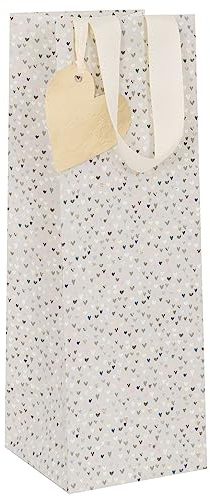 Glick Luxury Bottle Gift Bag, Hearts, for Birthdays, Wedding, Engagement, Anniversary, 110 x 340 x 100mm, Cream