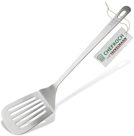 Chefkoch Espátula ranurada Dar la Vuelta a los Alimentos, Acero Inoxidable con Aspecto Mate - Espátula Apta para lavavajillas