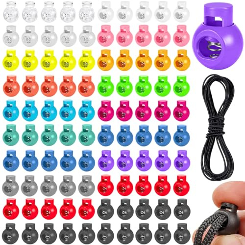 Sinofort 100 Stück Kordelstopper, 2-Loch Schlösser für Kordel, Kunststoff-Kordel Verschlüsse, Kordelklemme für Kordelzug-Taschen, Kleidung, Rucksäcke (Farbig)