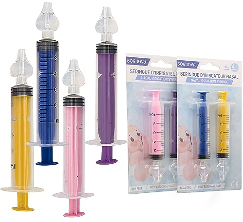 BORNOVA Baby Nasal Irrigation Syringe Baby infant nasal aspirator Nose cleaner BPA-Free Nasal Irrigation Kit for Babies Baby nose sucker nasal hygiene nasal washing 10 ml 4 PCS Blue Yellow Purple Pink