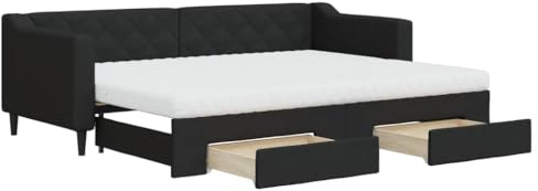 vidaXL Tagesbett, Sofabett Ausziehbar mit Schubladen Matratzen, Gästebett Schlafsofa für Schlafzimmer Wohnzimmer, Sofa Ausziehbett, Schwarz 80x200cm Stoff