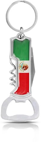 Multifunctional Bottle Opener Keychain Corkscrew Keychains - Mexico Flag (No Name)