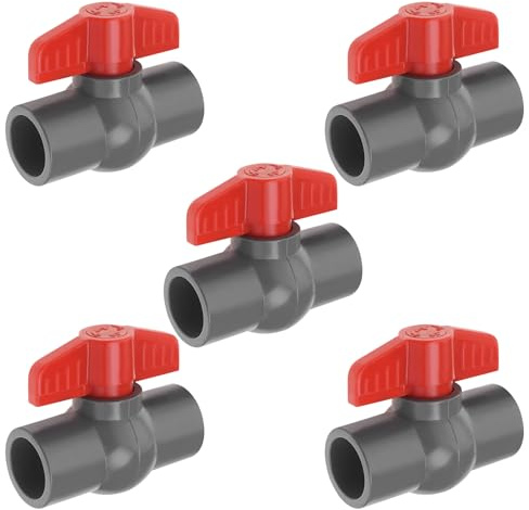 EMSea 5pcs PVC Robinet à Tournant Sphérique Diamètre du Trou PVC Douille Extrémité Vanne d'arrêt Utilisée Dans les Piscines d'irrigation Plomberie Commerciale Aquariums 20mm, Rouge Gris