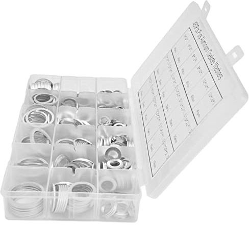 Kit de Arandelas Planas, Kit de Arandelas de Aluminio de 450 Piezas, Juntas Planas Redondas, 18 Tamaños Diferentes - M6 M8 M10 M14 M18 M20, Tapones de Drenaje de Aceite de Motor