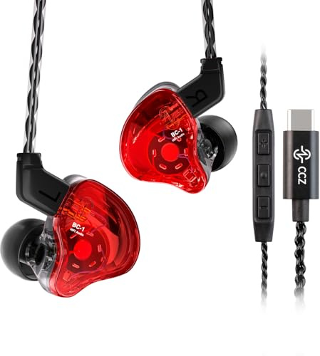 Yinyoo CCZ Melody USB-C In-Ear-Monitoren Hybrid 1BA 1DD HiFi Kopfhörer, Deep Bass Leichter In-Ear-Kopfhörer IEM mit 4N OFC Kabel für Musiker/Drummer/Bassist (Rot, mit Mikrofon Type-C)